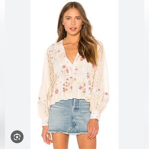 Free People Boogie All Night Lace Sleeve Blouse - Pink S